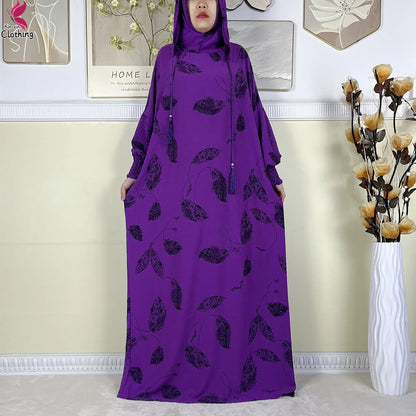 New Ramadan Muslim Cotton Two Hats Abaya Femme Prayer Garment Clothing Dubai Islamic Maxi Arab Robe Muslimic Kaftan Women Dress.