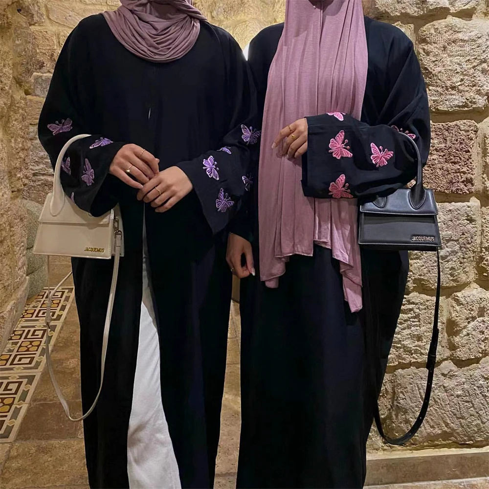 Ramadan Open Linen Butterfly Kimono Abaya Dubai Turkey Islam Muslim Dress Abayas For Women Kebaya Kaftan Robe Musulmane Femme.