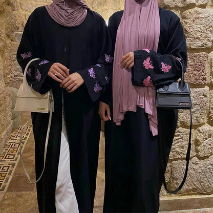 Ramadan Open Linen Butterfly Kimono Abaya Dubai Turkey Islam Muslim Dress Abayas For Women Kebaya Kaftan Robe Musulmane Femme.