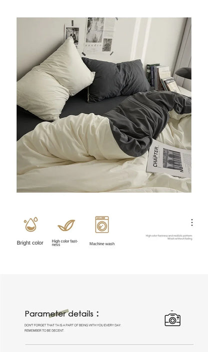 High Quality Solid Color Double Washed Cotton Bedding 4 Pieces Set Student Dormitory Bed Linen Duvet Set Bed Suit.