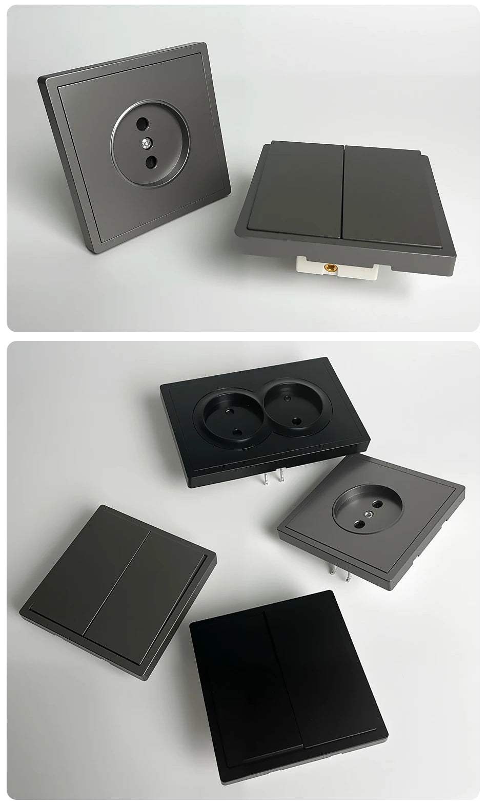 Europäische Wandsteckdose, EU-Steckdose, USB-Typ-C-Ladeanschlüsse, 1/2-Gang-Lichtschalter, 16 A 250 V, Unterputzmontage, weißes Panel, 80 x 80 mm.