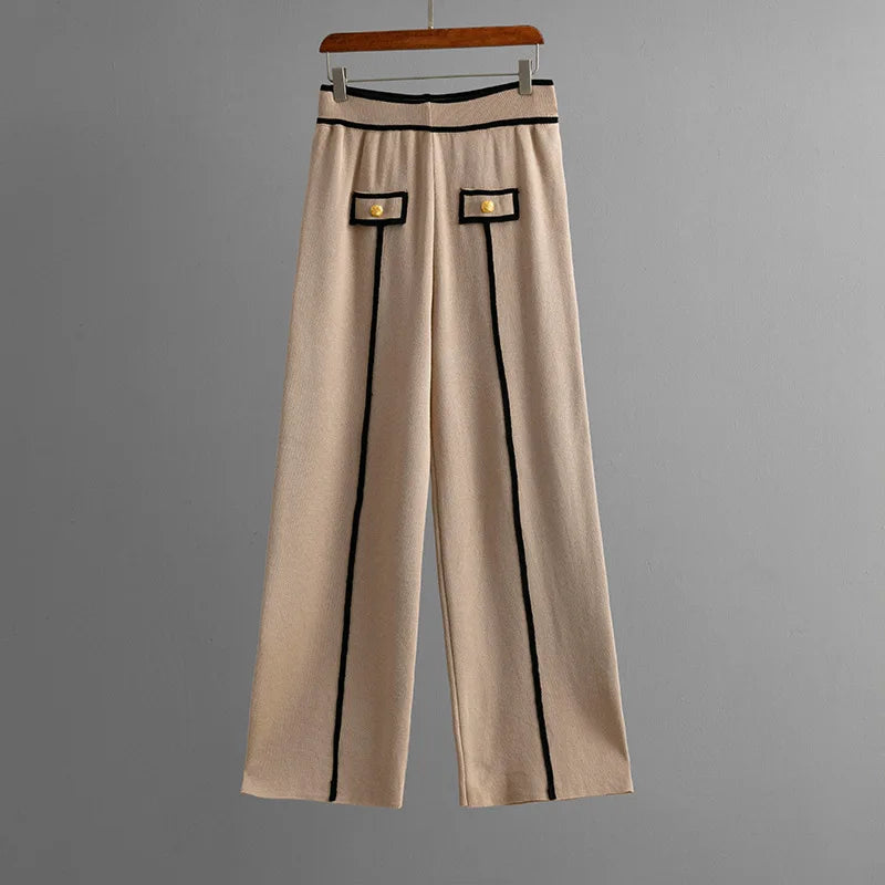 Women Sweater 2 Piece Suit Pullover Knitted Wide Leg Pants Muslim Sets Knitwear Single Breasted 2025 Outfits Autumn Winter.