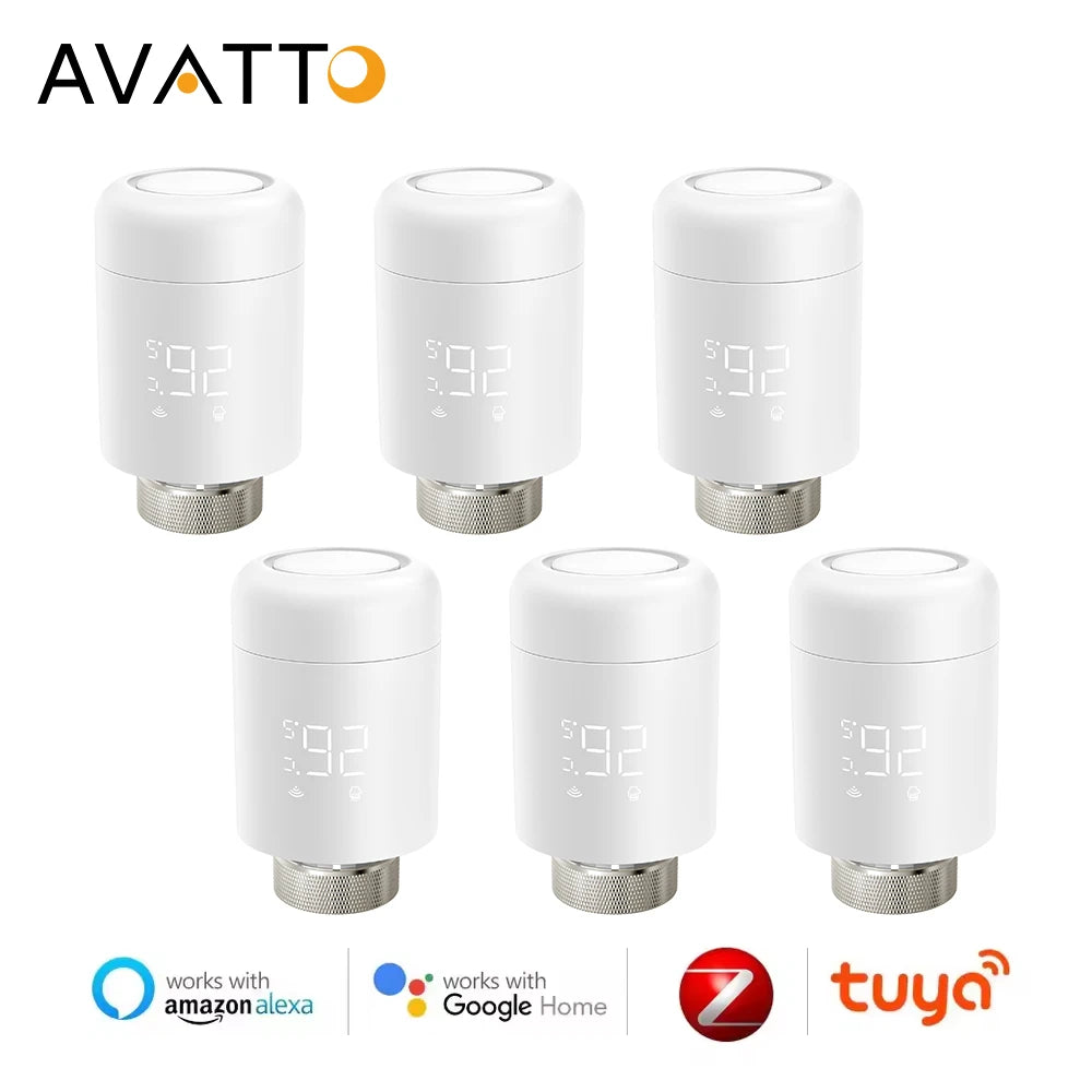 AVATTO 1~6PCS Tuya ZigBee TRV Radiator Actuator Valve,Smart Thermostat Temperature Controller Works With Alexa,Google Home,Alice.