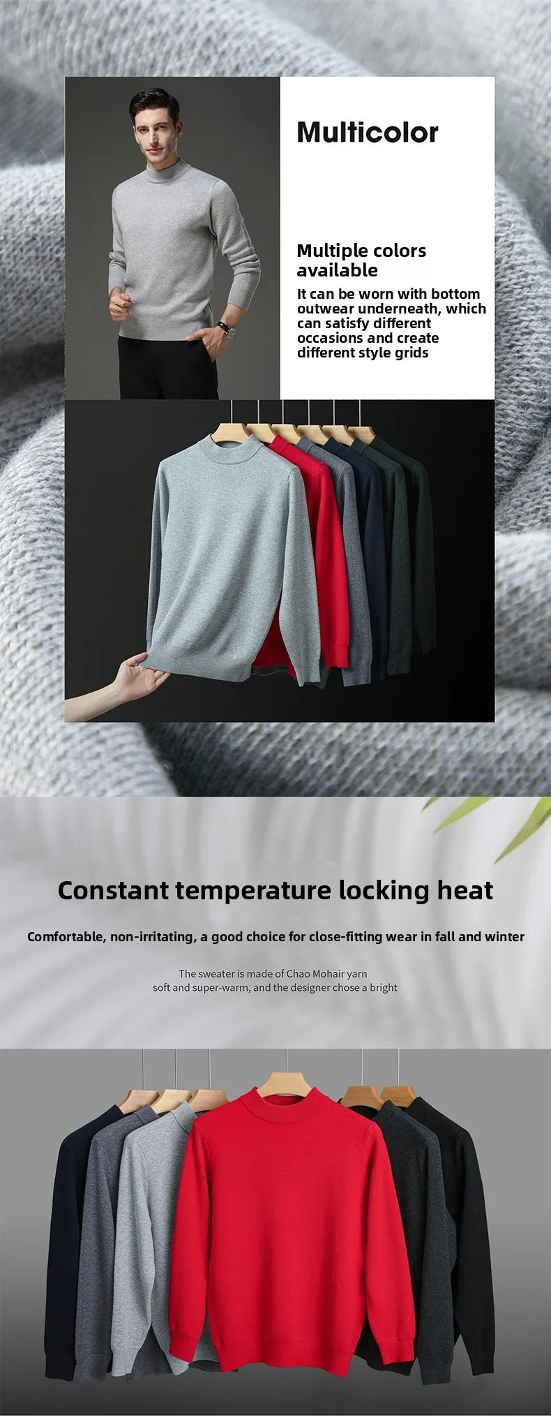 High End Wool Anti-pilling Blended Fashion Brand Half Turtleneck Knit Pullover Casual Sweater Mens Jumper Designer Clothing.