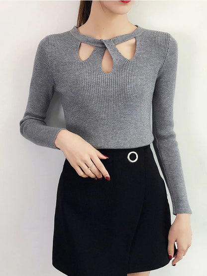 2025 Fashion Hollow Out Women Sweaters Autumn Winter Tops Slim Women Pullover Knitted Sweater Basic Solid Jumper Soft Warm Pull