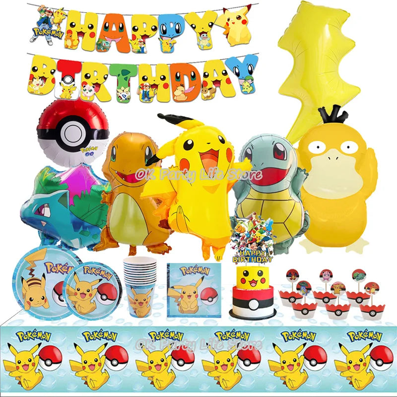 Pokemon Geburtstag Party Dekoration Pikachu Blitz Neue Ballon Set Kid Event Liefert Einweg Geschirr Banner Maske Hintergrund.