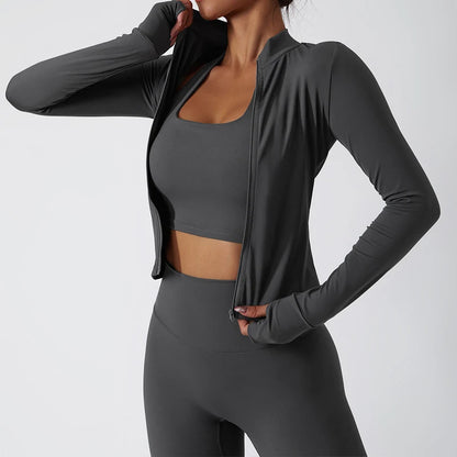 Hearuisavy 2Pcs Long-Sleeved Set Women Casual Outdoor Running Jackest Suit Yoga Clothing Quick Drying Push Up Fitness Sportswear.