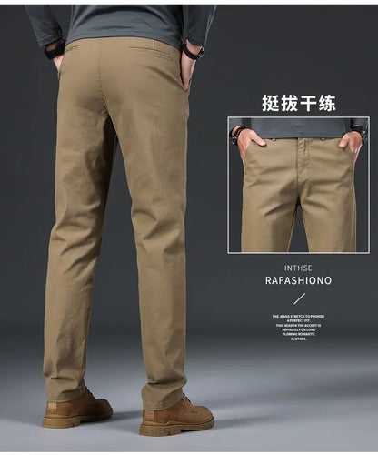 Cotton Men's Casual Pants Straight Stretch Trouser Male Fashion Slim Business Dress Golf Office Spring Autumn Khaki Black Formal