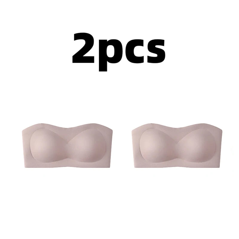 2Pcs/Set Sexy Seamless Top Bra Invisible strapless Bras Women Underwear thin Non slip Push up Bralette Wireless Female Lingerie.