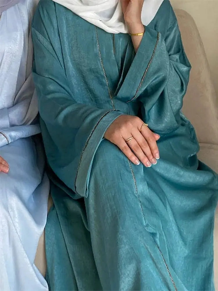 Ramadan Eid Open Satin Shimmer Kimono Abaya Damen Dubai Luxury Islam Muslim Kaftan Dress For Women Kebaya Robe Musulmane Femme.
