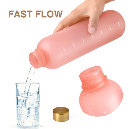 1L Bottle With Time Marker 32 OZ Motivational Reusable Fitness Sports Outdoors Travel Leakproof BPA Free Frosted Plastic.