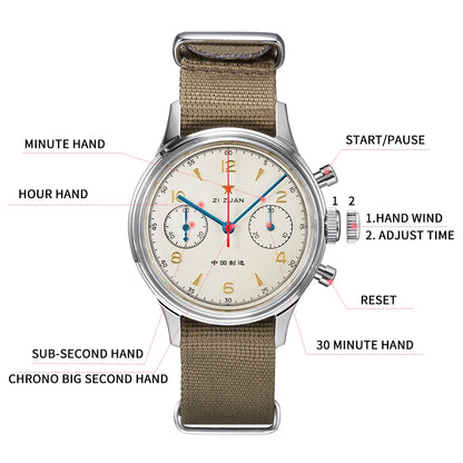RED STAR 38mm Men's 1963 Chronograph Mechanical Watch Pilot with Seagull Movement ST1901 Air Force Aviation Sapphire Goose 40mm.