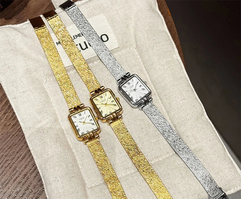 GEDI Gold Stainless Steel Quartz Watch Square Woman High-End Vintage Light Luxury Elegant Women's Wristwatches Gift