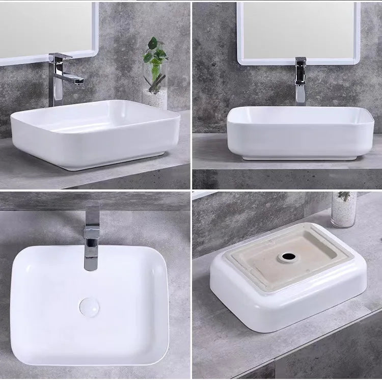 Hotel Commercial Square Weiß Keramik Aufsatzwaschbecken Waschtisch Waschtisch Porzellan Multi-Size für Badezimmer Balkon