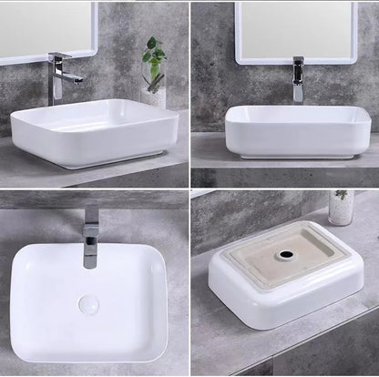 Hotel Commercial Square Weiß Keramik Aufsatzwaschbecken Waschtisch Waschtisch Porzellan Multi-Size für Badezimmer Balkon