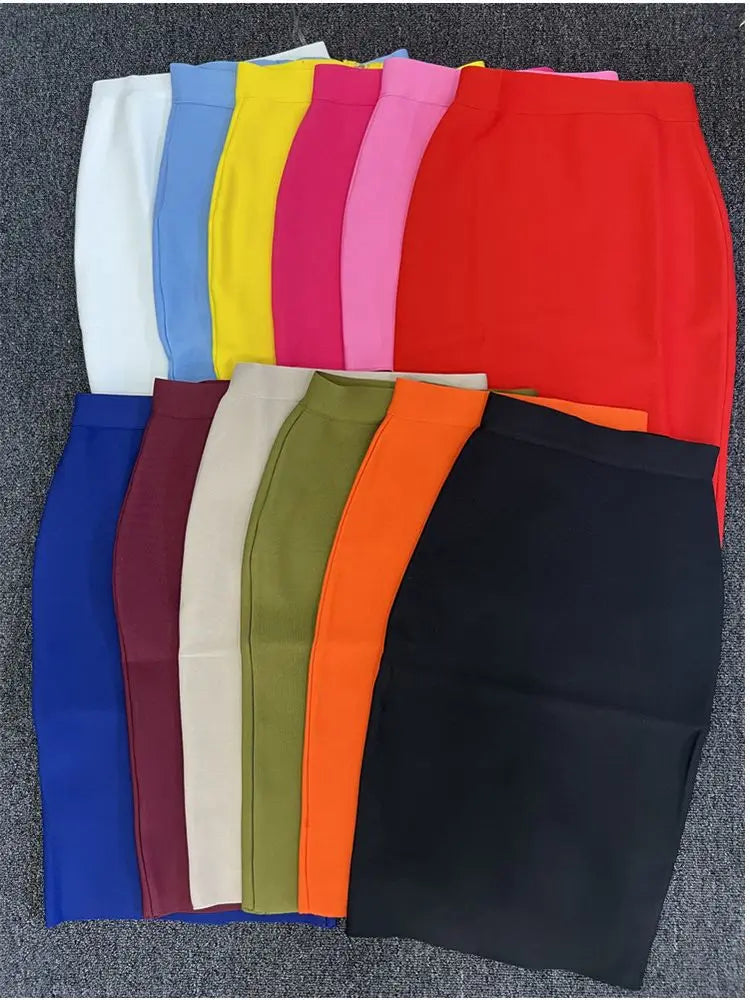 60CM Knee Length Stretch Bandage Skirts Women Candy Color Bodycon Pencil Skirt Ladies Elegant Office Business Formal XL XXL.
