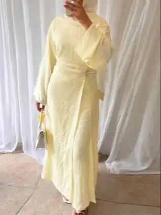 Muslim Women Arabic Dubai Abaya Solid Drawstring Long Dress Modest Ramadan Kaftan Robe Femme musulmane Islam Clothing Kebaya.