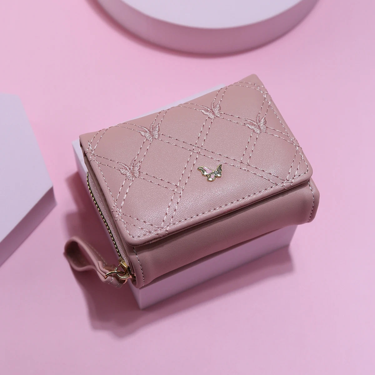 Ladies Large Capacity Butterfly Embroidery Clutch Wallet Tri-Fold Multi-Card Slot Zipper Coin Purse Fashionable Handbag.