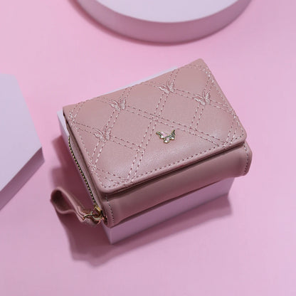 Ladies Large Capacity Butterfly Embroidery Clutch Wallet Tri-Fold Multi-Card Slot Zipper Coin Purse Fashionable Handbag.