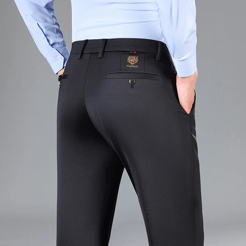 2025 Autumn Winter Suit Pants Men Baggy Straight Business High Waist Work Thick Embroidery Long Formal Trousers Male Plus Size