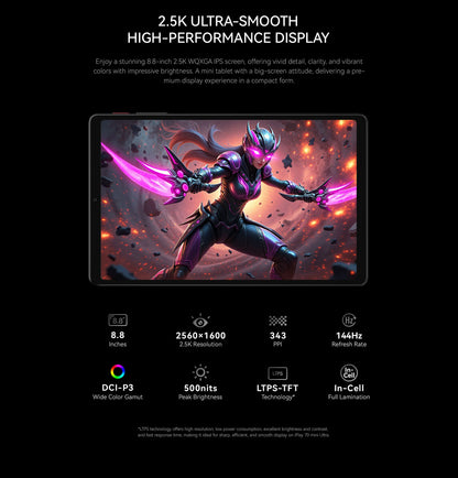 ALLDOCUBE iPlay 70 mini Ultra Gaming Tablet 8.8'' 2.5K 144Hz Snapdragon 7+Gen3 20GB（12+8 Virtual）RAM 256GB ROM 7300mAh Android14.