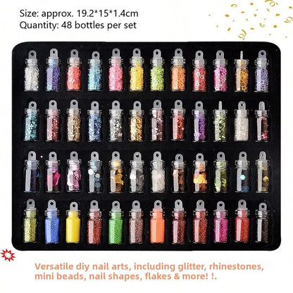 48pcs Nail Art Rhinestones Beads Sequins Set Mixed Design Glitter Tips Decoration Tools Gel Nail Stickers Case for Beauty Salon.