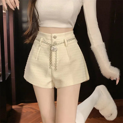 Winter Spring New Arrival Metal Buttons Tweed Shorts Women.