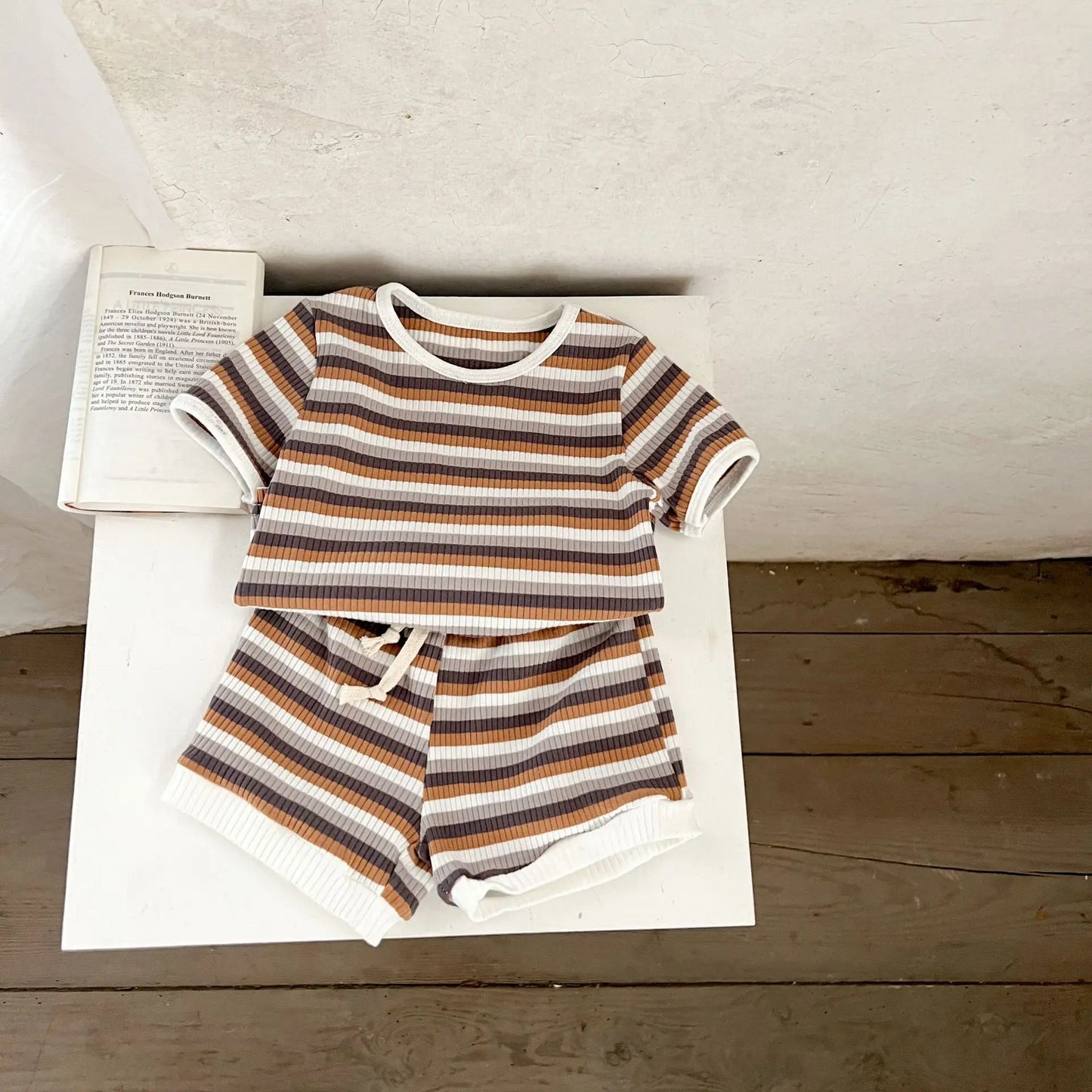 Korean Version Summer Kids Baby Girls Boys Short Sleeve Striped Top Tees +shorts Pants Infant Cute Pure Cotton Clothing Set