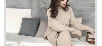 Loribindwood Gestrickte Pullover Breite Bein Hosen Anzug für Frauen Herbst/winter 2022, Neue Koreanische Lose Mode Zwei-stück Set