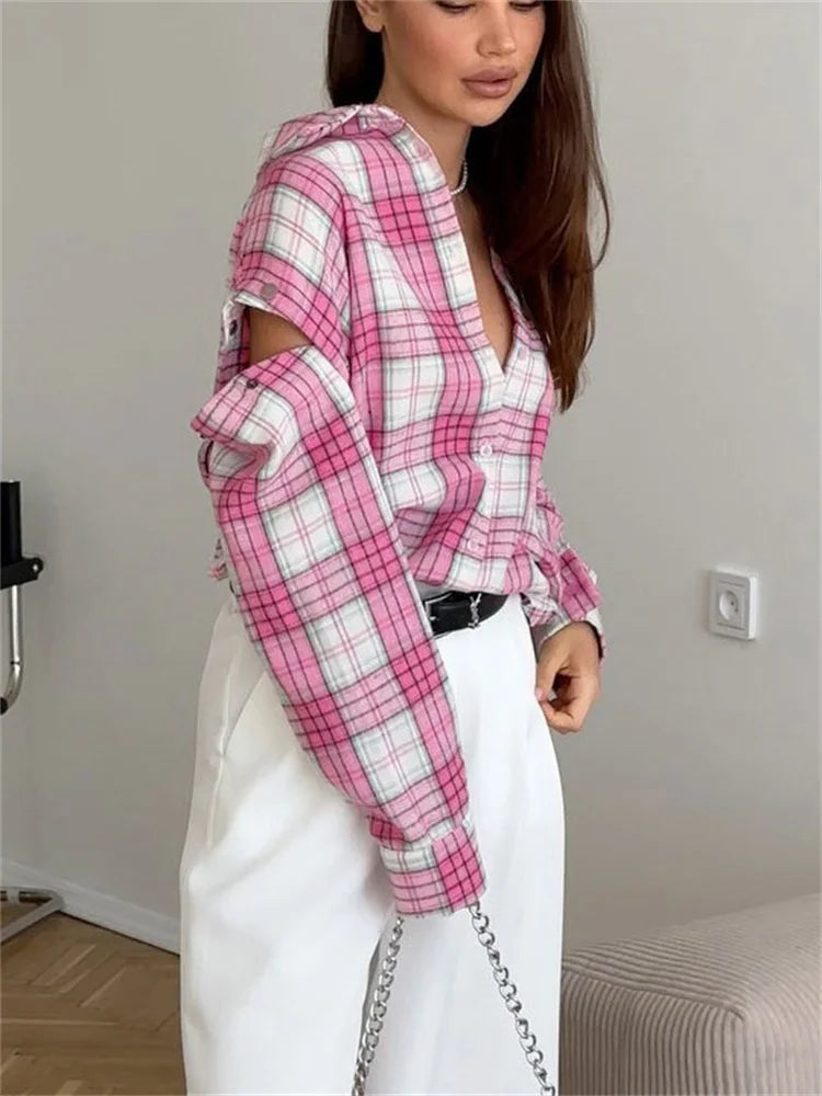 Tossy Casual Gedruckt Patchwork Shirts Top Weibliche Patchwork Revers Lose Kontrast Langarm Elegante Mantel Für Frauen Sommer Top.