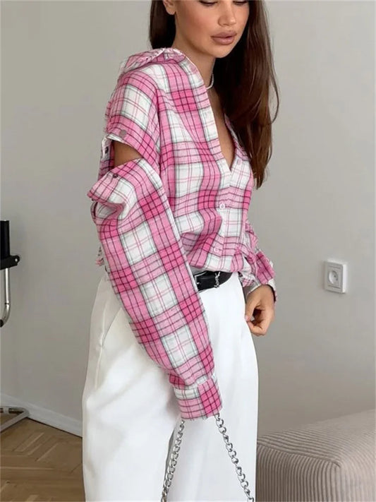 Tossy Casual Gedruckt Patchwork Shirts Top Weibliche Patchwork Revers Lose Kontrast Langarm Elegante Mantel Für Frauen Sommer Top.