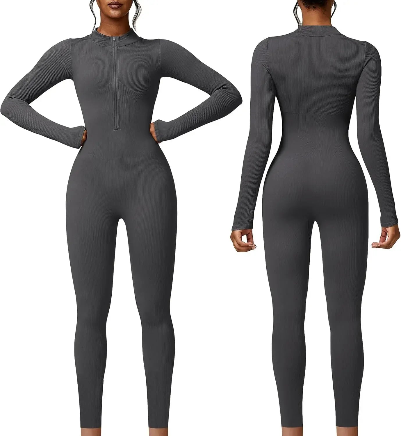 Seamless Long Sleeve Yoga Suit One-Piece Tightening Fitness Leisure Sports Jumpsuit with Zipper for Women