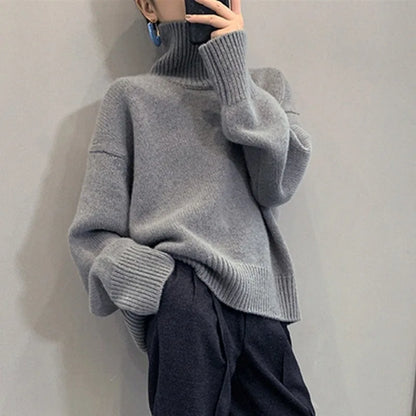 2023 Autumn and Winter New Thick  Sweater Women High Neck Pullover Sweater Warm Loose Knitted Base Sweater Jacket Tops.