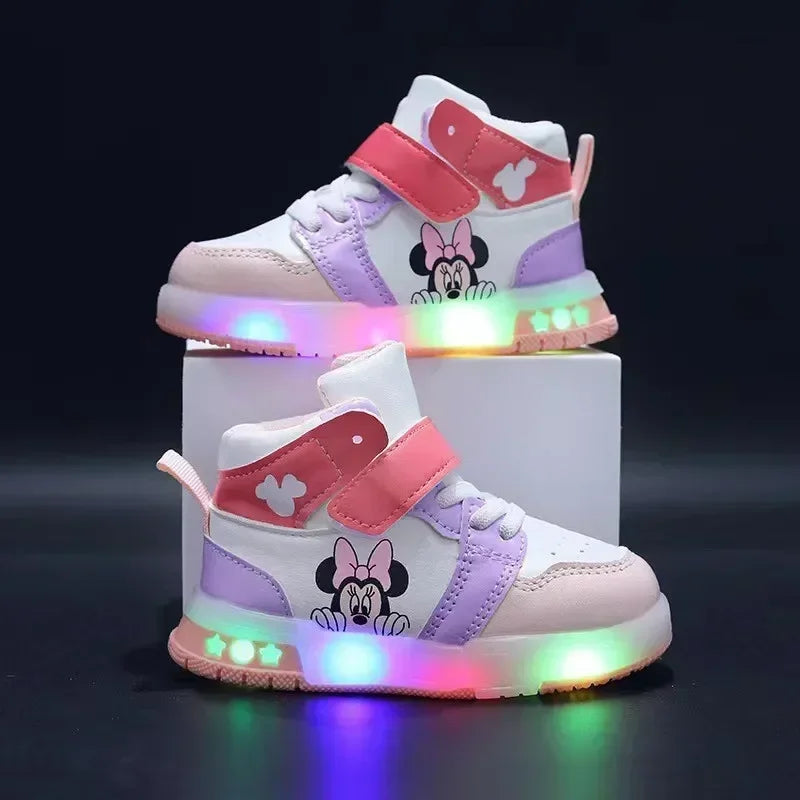 2025 Disney Kids Sneaker Cute Minnie Mickey Cartoon Led Lighted Shoes for Boys Girls Luminous Shoes Toddler Flash Lights.