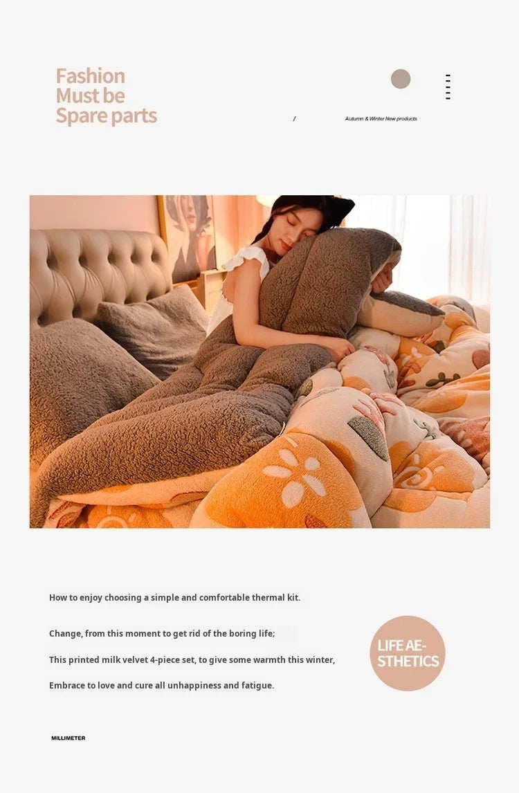 Household Thickened Warm Quilt Core Milk Double-sided Velvet Lamb Wool Autumn Winter Blanket Warm Double-sided Velvet Core.