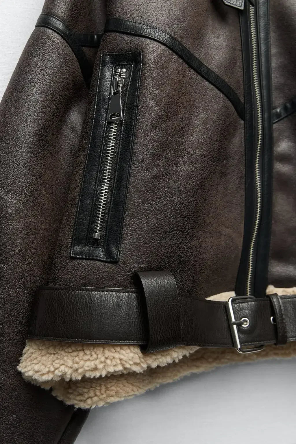 Frau dicke warme doppelseitige Faux Shear ling Jacke Herbst Winter neue Revers Langarm Gürtel Saum Reiß verschluss weibliche Oberbekleidung