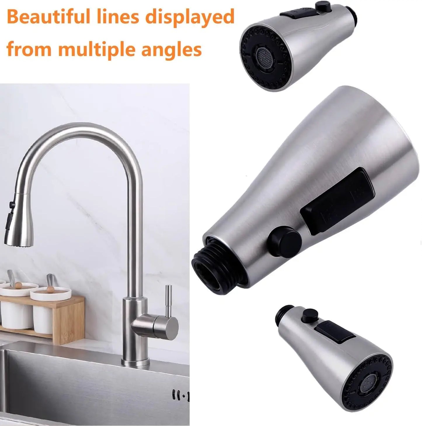Kitchen Pull Out Faucet Sprayer Nozzle Universal 360° Rotation Faucet Extender 3 Modes Durable Water Saving Shower Spray Head