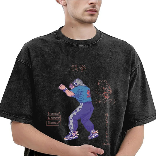 Mens T Shirt Tekken 8 Washed T-Shirts Trendy Cool Hot Game Summer Tee Shirt Y2K Retro Custom Logo Casual Tops Gift Idea.