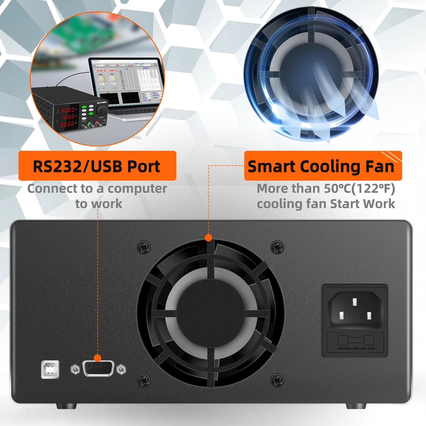 NICE-POWER DC Lab Power Supply 30V 10A 5A Adjustable Power Source For Phone Repairing RS232 USB PC Software Control Data Memory.