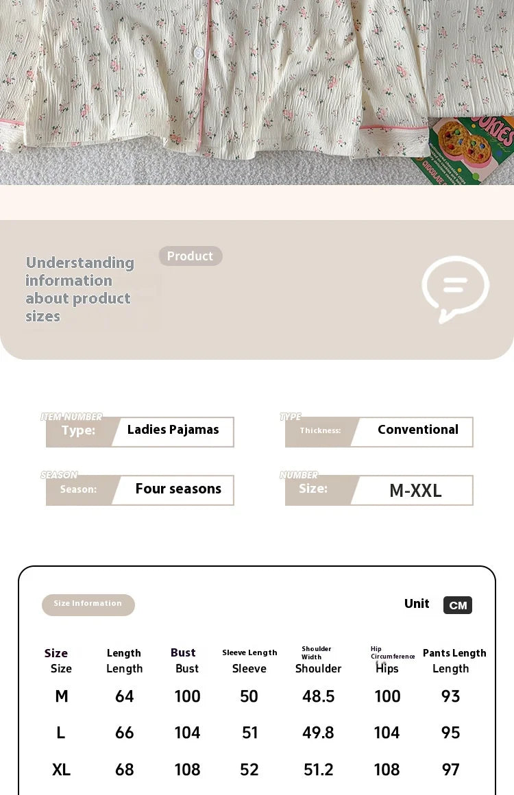 Sweet Little Floral Pajamas Women's Spring and Autumn Long Sleeves New High-Value Niche Pajamas Loungewear Wrinkle Cloth Set.