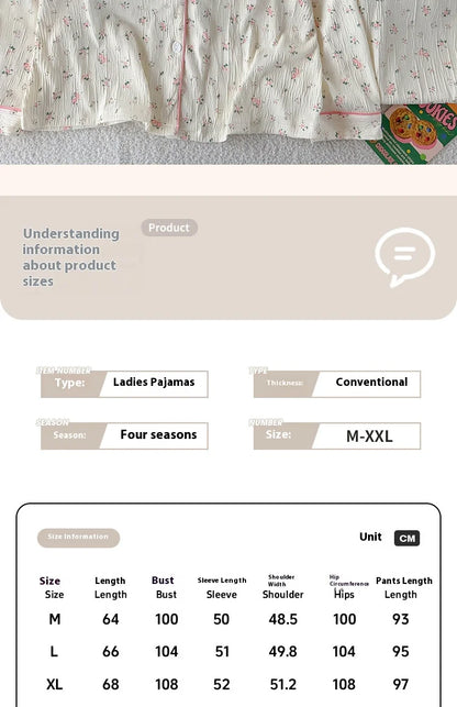 Sweet Little Floral Pajamas Women's Spring and Autumn Long Sleeves New High-Value Niche Pajamas Loungewear Wrinkle Cloth Set.