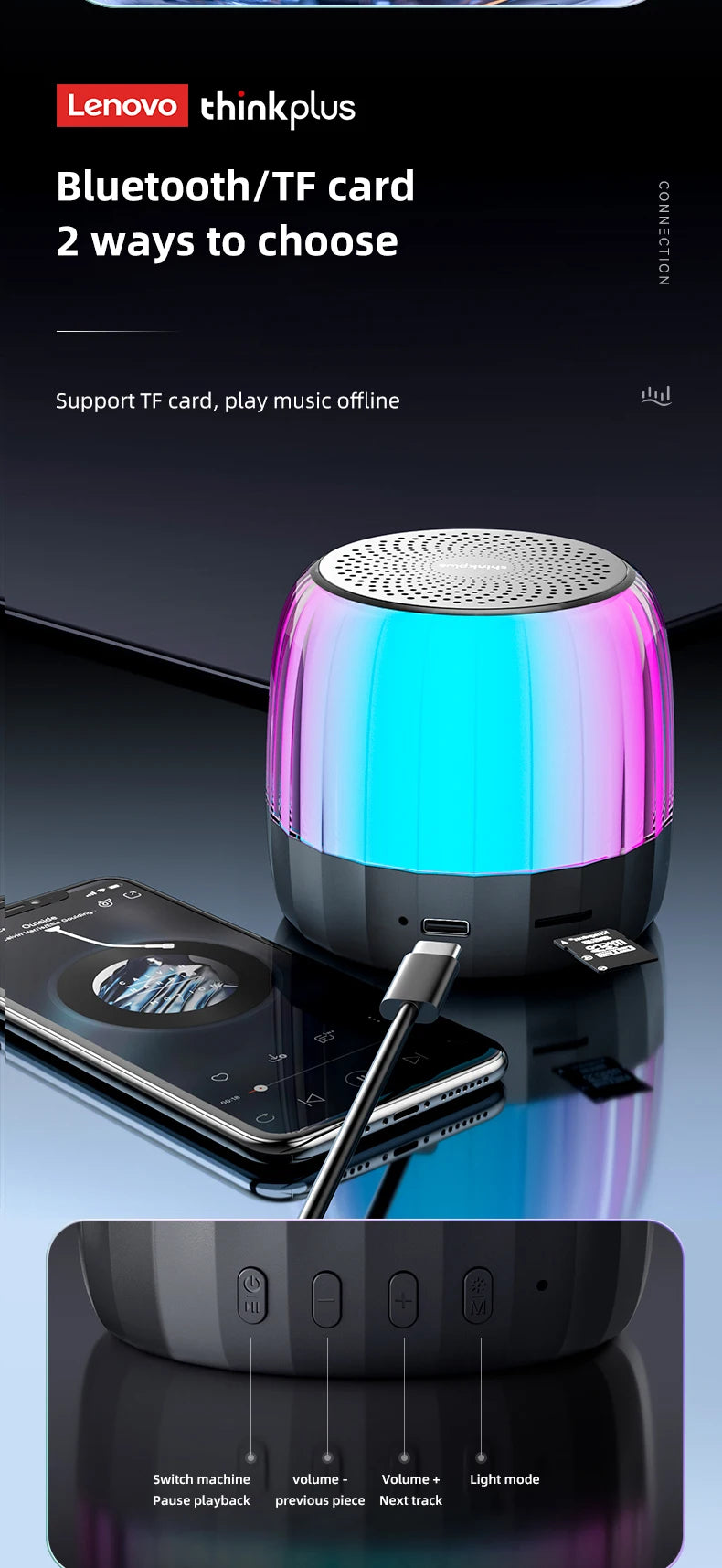 Original Lenovo K3 Plus Wireless Bluetooth Speaker Portable Music Player Cool RGB SoundBox Low Latency HiFi Stereo Loudspeaker.