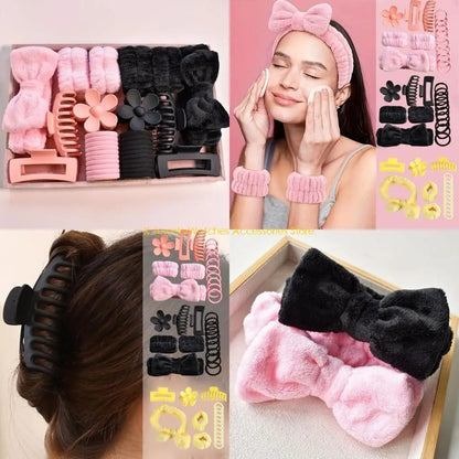 31KD Bowknot Dye Headband Set with Wristbands Hair Clip and Hair Rings Accessory.