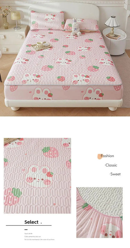 Cartoon Cute Pattern Cooling Fitted Sheet Single Natural latex fabric Soft cushion for Bedding Slow rebound Non-Slip Mattress