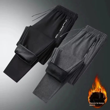 Men's Autumn Winter New Trendy Brand Sportswear Pants Fleece-Lined And Thickened Loose-Fit Straight-Leg Casual Trousers.