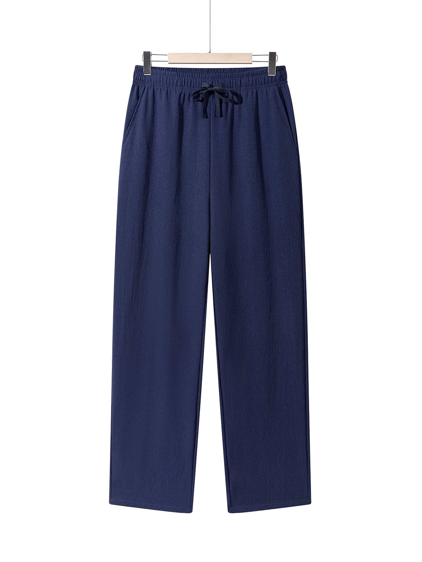 Summer Men's Straight Trousers Casual Solid Color Breathable Drawstring Long Pants Sweatpants Streetwear Men Baggy Pants