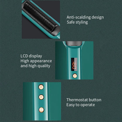 2-In-1 Electric Professional Negative Ion Straight Hair Brush Curling Comb With Lcd Display Curling Tool Straight Hair Brush.