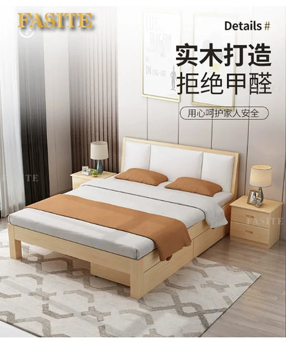 Massivholz Modernes einfaches 1,8 Meter Doppelbett Mietzimmer 1,2 Meter Einzelbett 1,5 Meter einfacher Bettrahmen