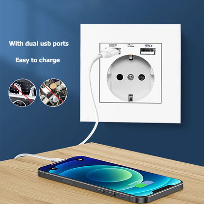 EU-Wand USB-Steckdose, 5V 2,1 A Steckdose, 86mm * 86mm 16a Dual-USB-Anschluss iOS Android-Telefon Ladeans chluss Steckdose.