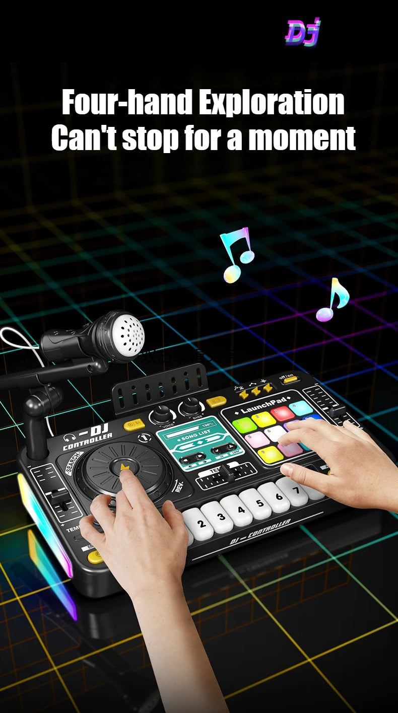 Multifunctional DJ Mixer Children Simulation DJ Controller Live Sound Card Music Player Whac A Mole Game Toys Kids Birthday Gift.